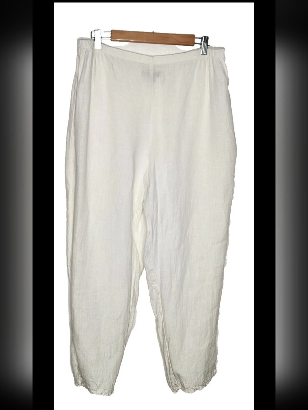 FLAX 100% Linen Off White Pants Boho Lagenlook Oversized Sheer Summer Light L